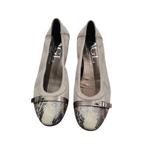 AGL Attilio Giusti Leombruni Ballets Flats Women's 8.5 Silver Snake Skin Cap Toe